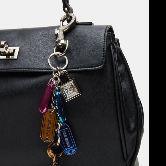 Steve Madden Contemporary Satchel Bag -Soft Black Leather (charms included) NWOT - Picture 9 of 12